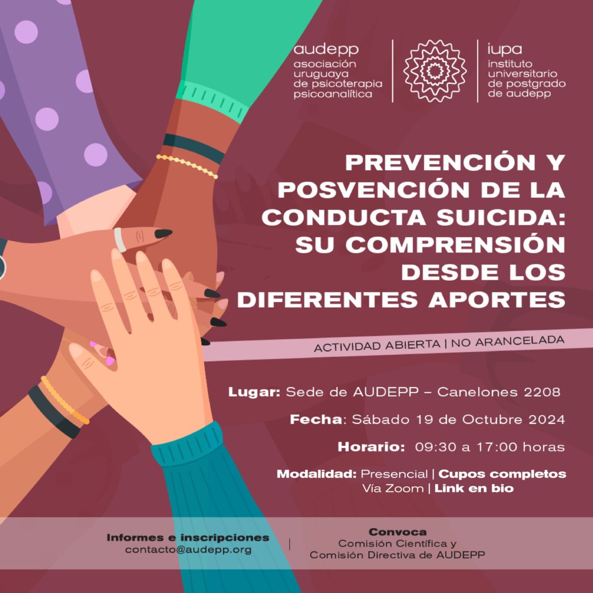 INVITAMOS: SÁBADO 19/OCTUBRE/2024 – “Prevención y Posvención de la Conducta Suicida: Su Comprensión desde los Diferentes Aportes”